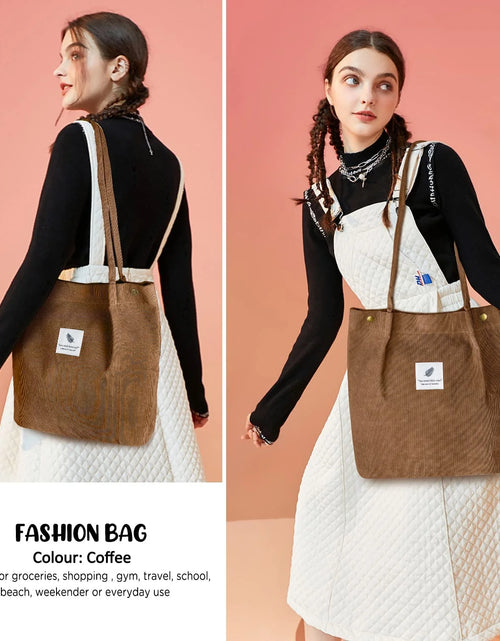 Load image into Gallery viewer, Corduroy Tote Bag Large for Women Girl Lady Canvas Shoulder Cord Purse and Handbags with Inner Pocket
